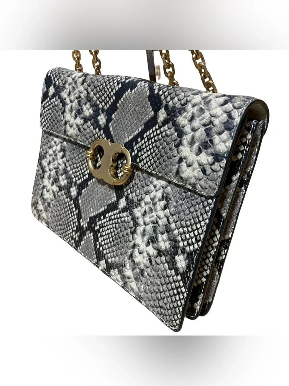 Tory Burch Gemini Link Python Leather Printed Crossbody Shoulder Chain Bag Purse
